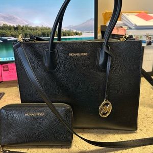 Michael Kors black tote with wallet.